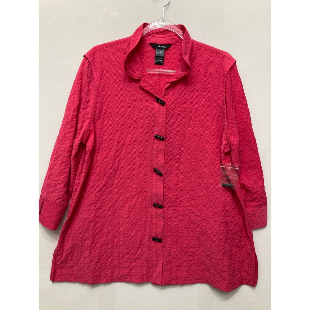 Ali Miles Button Front Jacket Large Pink Textured Toggle Lightweight Artsy Relax